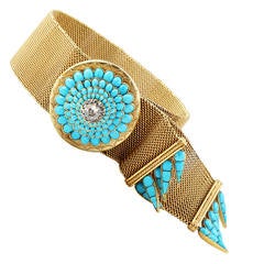 Victorian Turquoise Diamond Gold Mesh Bracelet