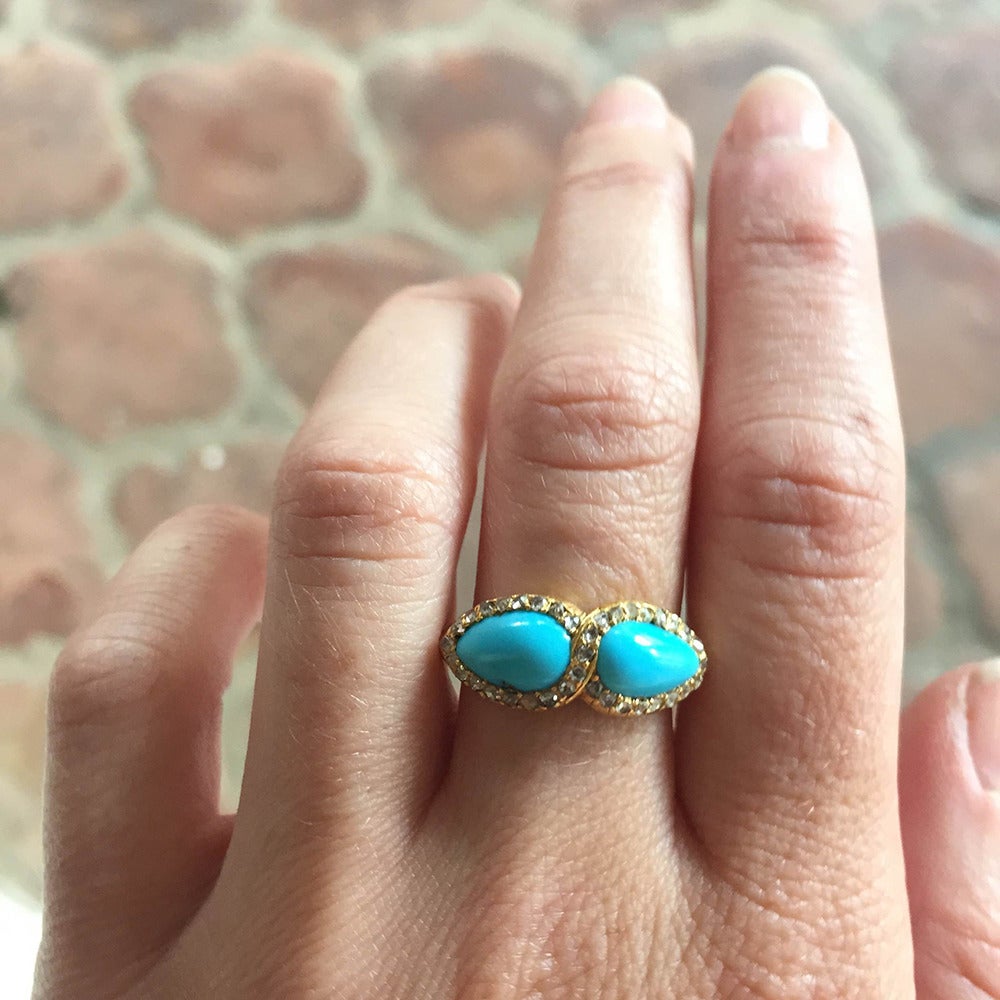 Women's Victorian Turquoise Diamond Gold Engagement Ring