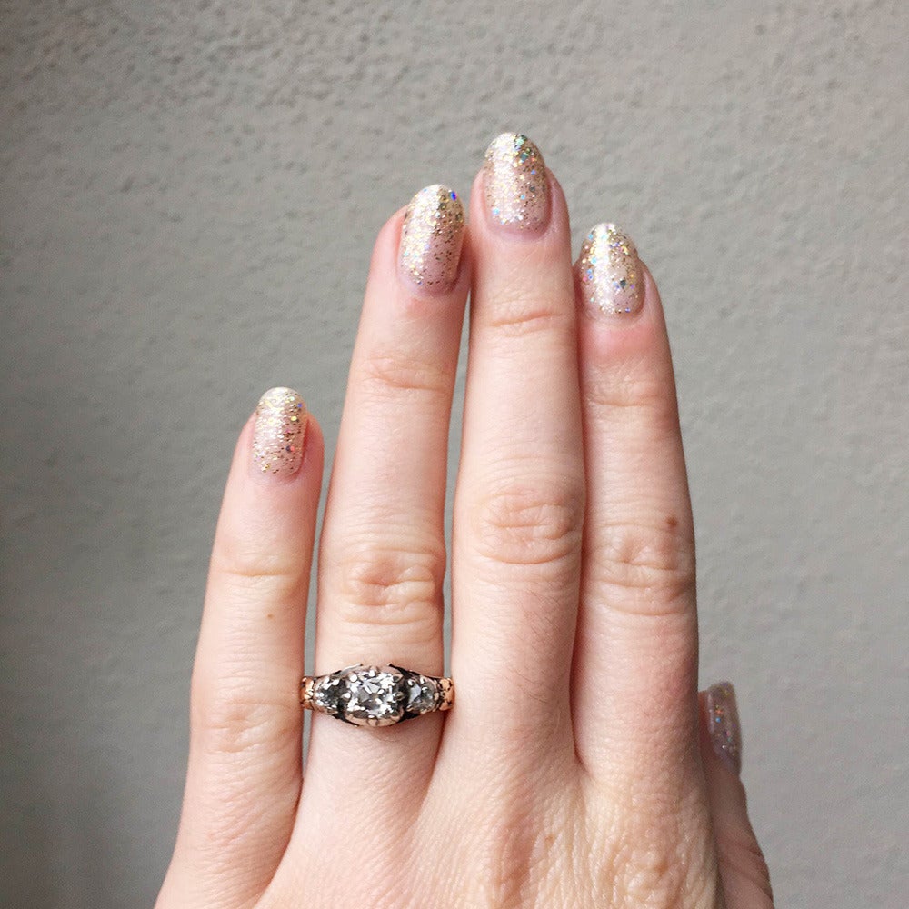Women's Georgian Old Mine Cut Diamond Three Stone Ring For Sale