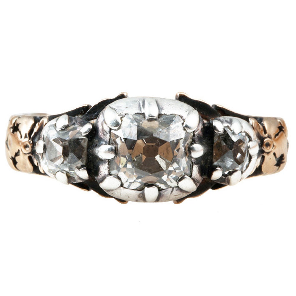 Georgian Old Mine Cut Diamond Three Stone Ring For Sale