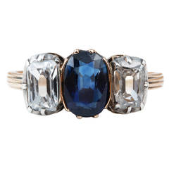 Antique Victorian Three Stone Diamond & Sapphire Ring