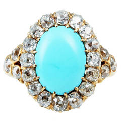 Antique French 19th Century Turquoise & Diamond Cluster Ring
