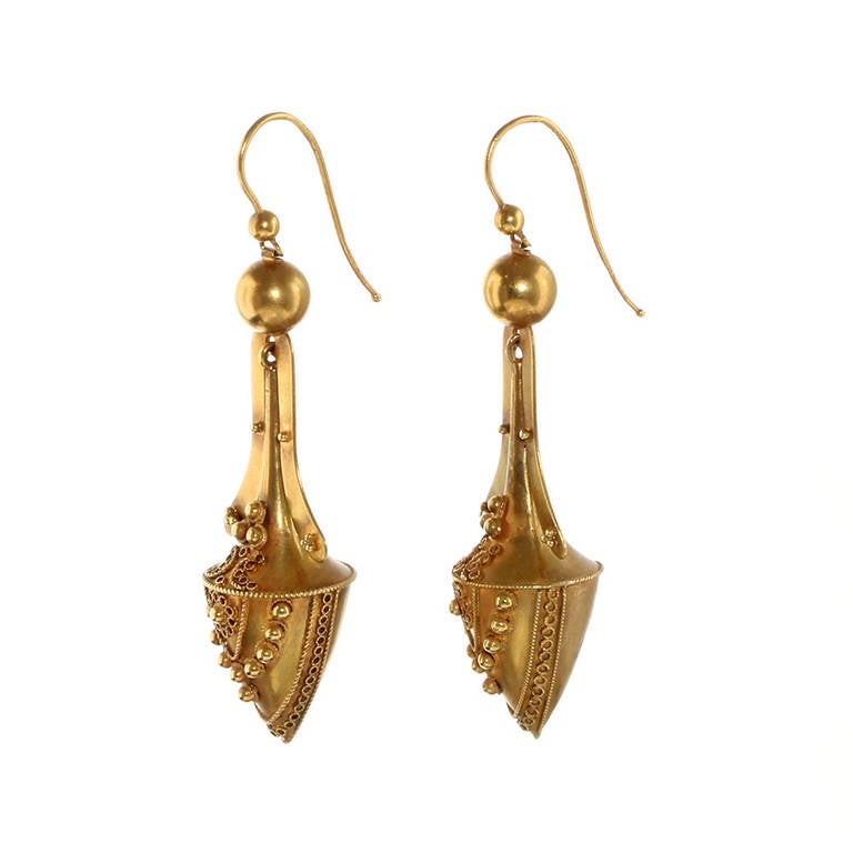 Women's Victorian Era Etruscan Revival Gold Urn Earrings