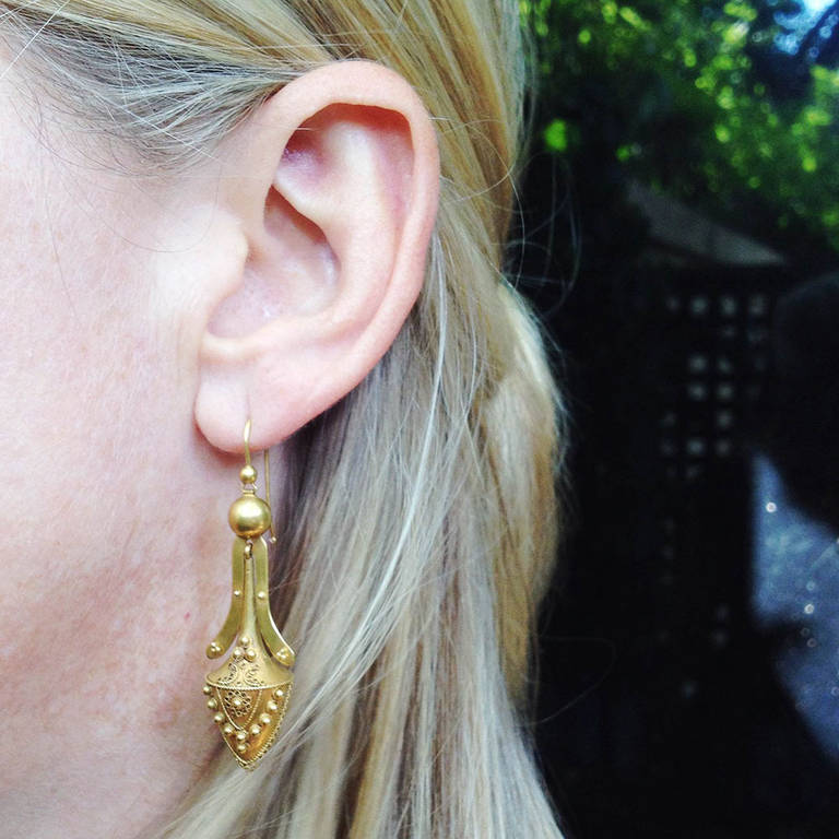 Victorian Era Etruscan Revival Gold Urn Earrings 1