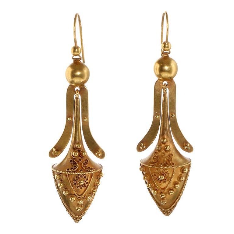 Victorian Era Etruscan Revival Gold Urn Earrings