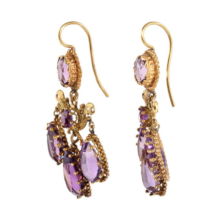 French Amethyst Girandole Drop Earrings In Excellent Condition In Austin, TX