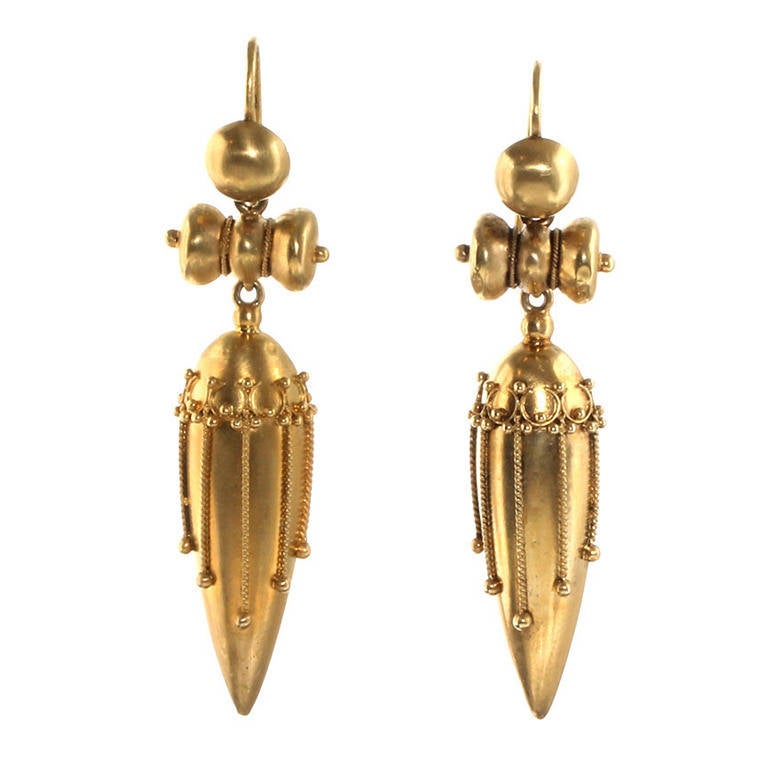 Victorian Era Etruscan Revival Gold Urn Earrings at 1stDibs