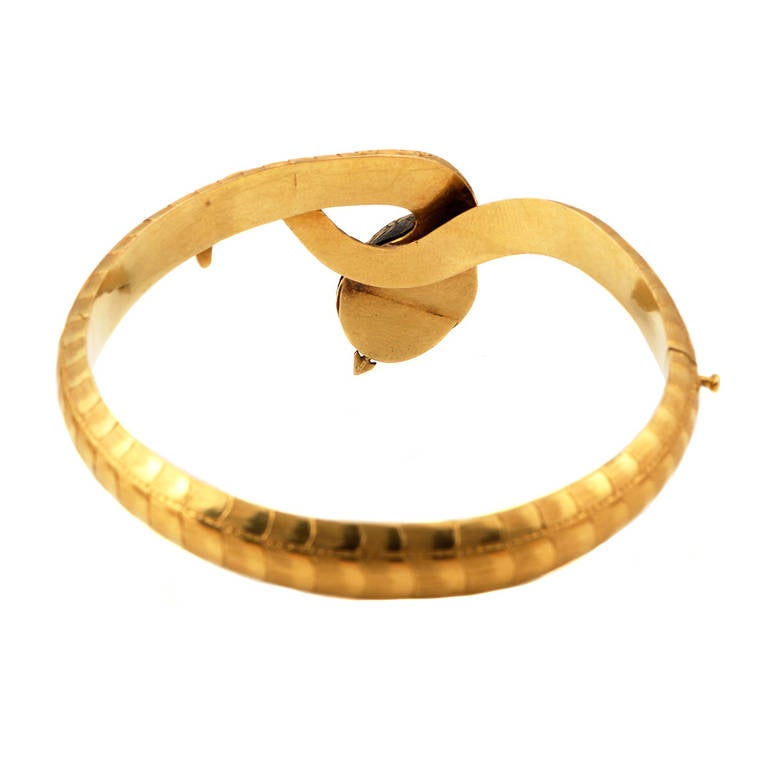 Victorian Diamond Gold Locket Snake Bangle In Excellent Condition For Sale In Austin, TX