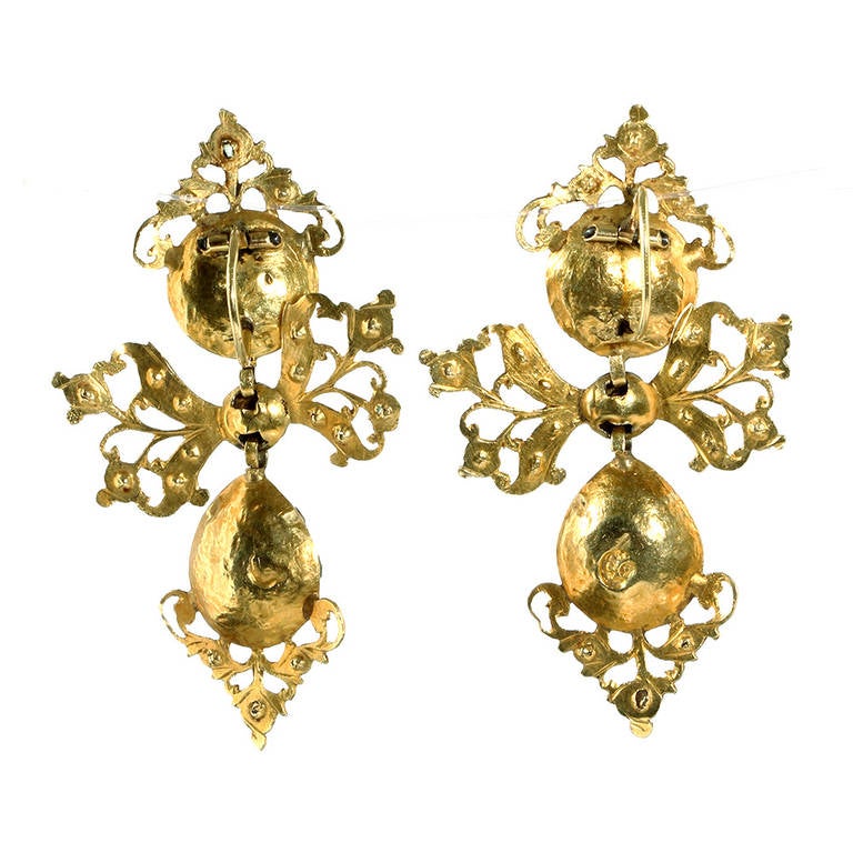 18th century toledo emerald drop earrings