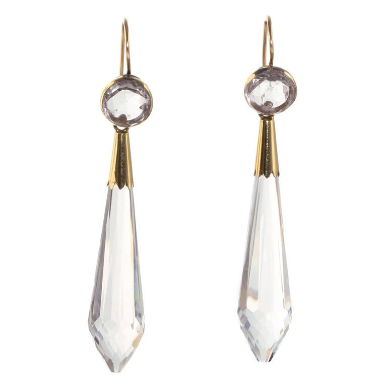 Victorian Rock Crystal Gold Earrings at 1stDibs