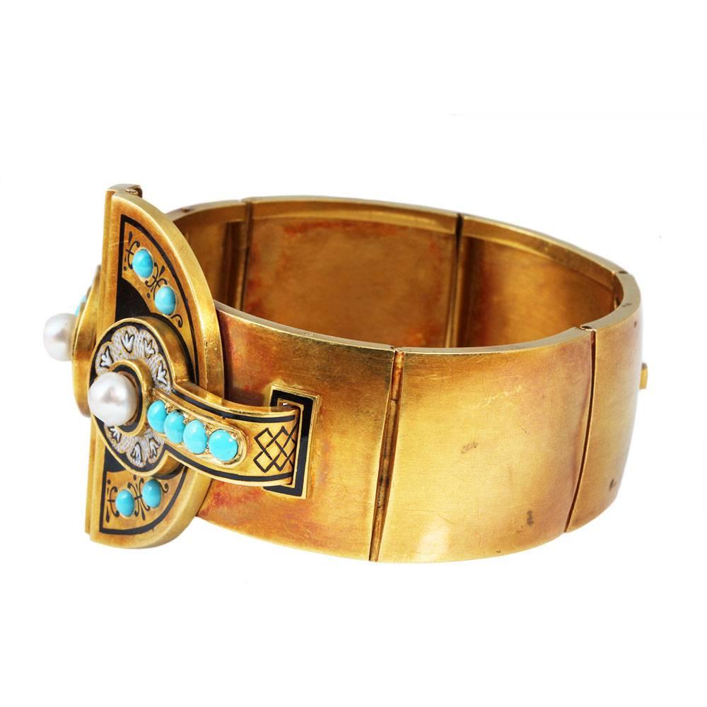 Women's Late 19th Century Turquoise and Gold Bangle