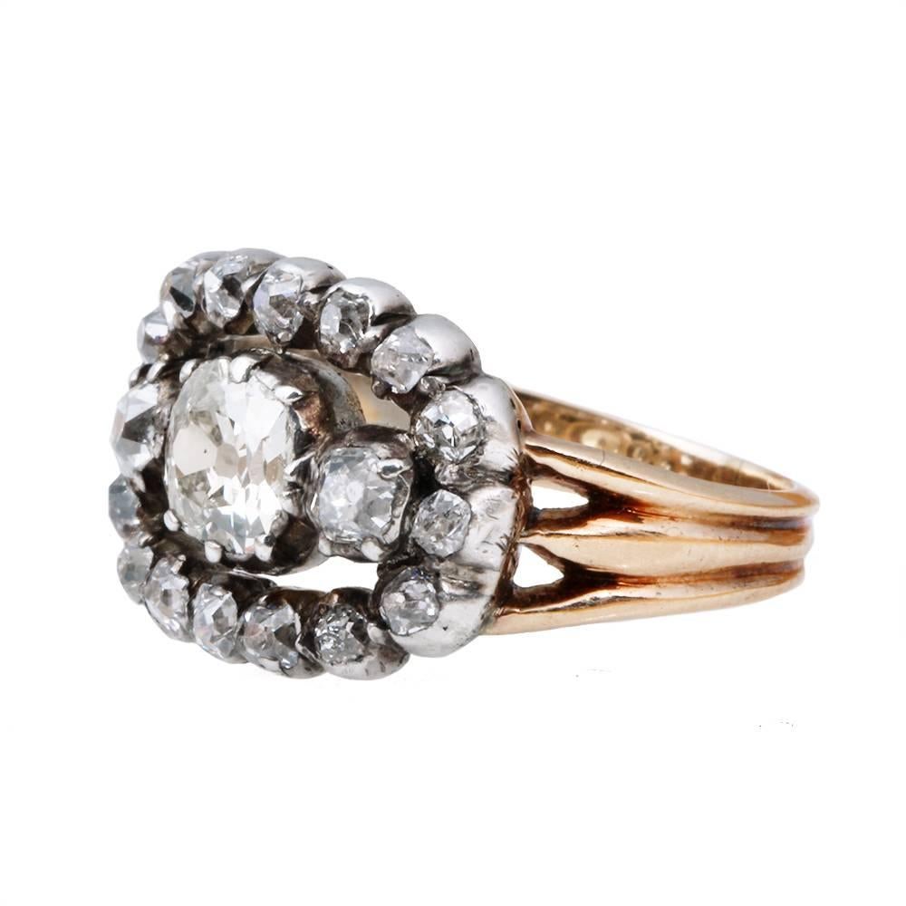 Women's Early Victorian Diamond Silver Gold Engagement Ring For Sale