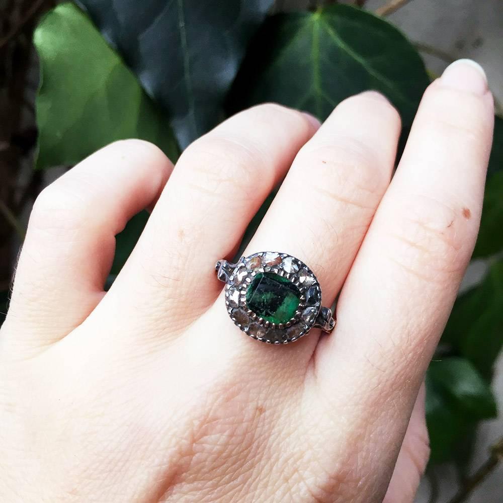 Georgian Emerald Diamond Gold Ring For Sale 1