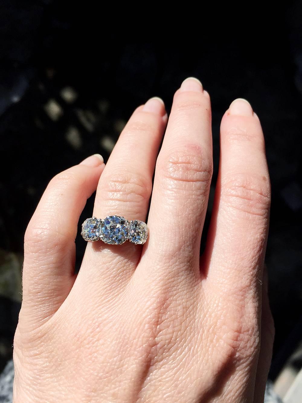 Women's Antique English Victorian Three Stone Diamond Ring