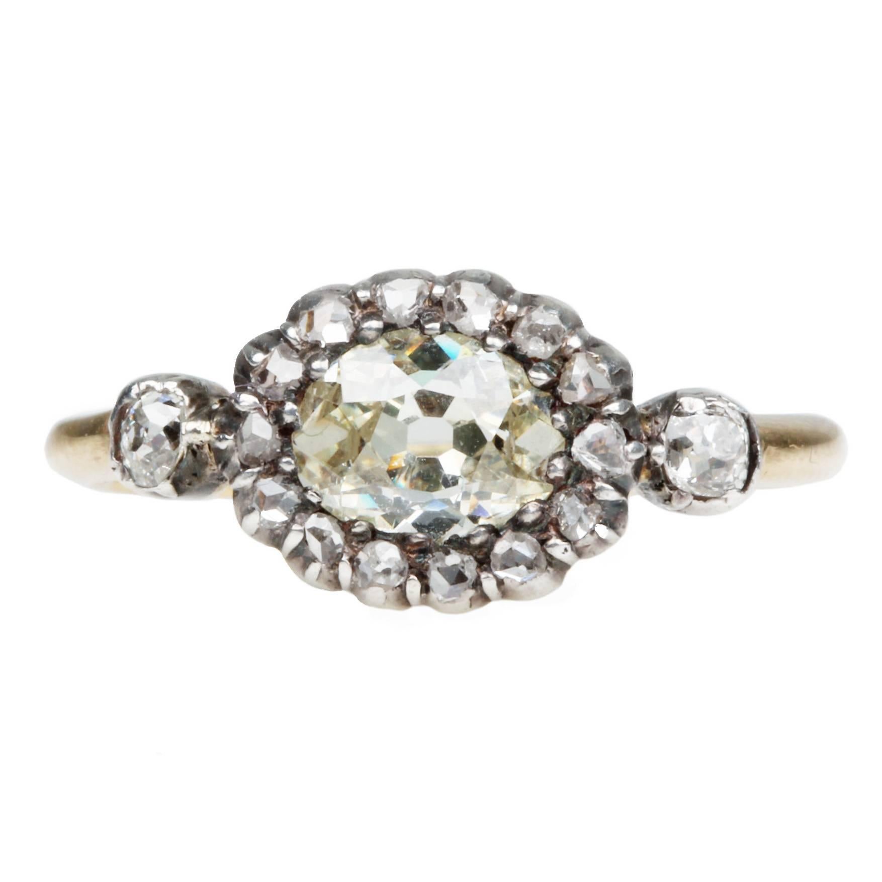 19th Century Moval Old Mine Cut Diamond Engagement Ring For Sale