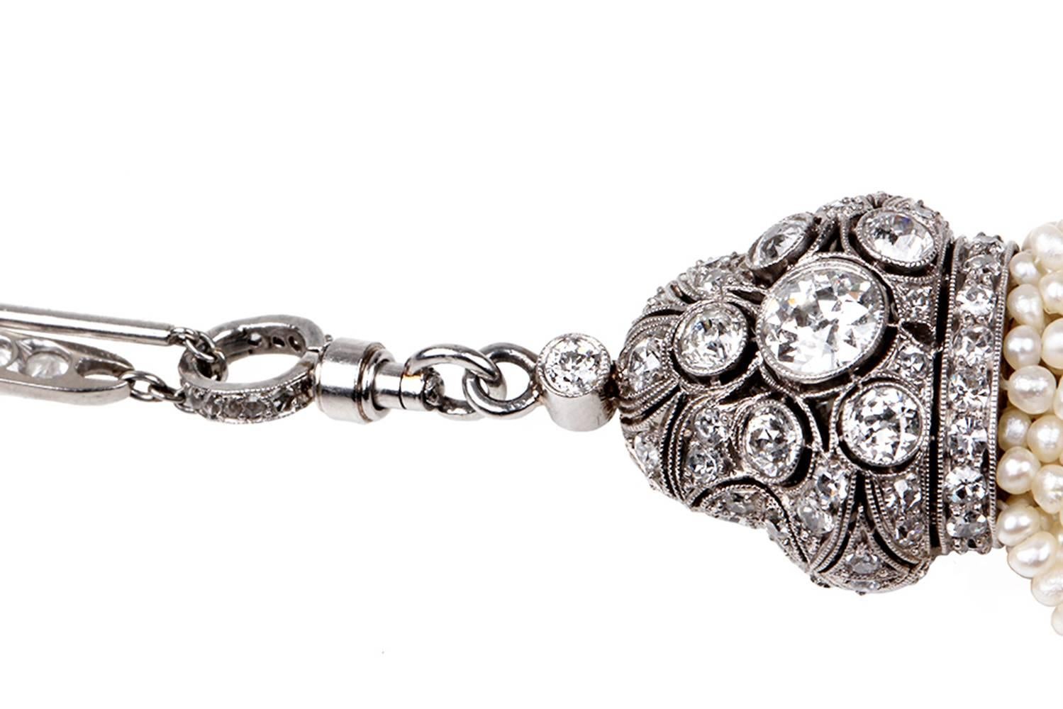 Art Deco Pearl and Diamond Sautoir Tassel Necklace For Sale 1
