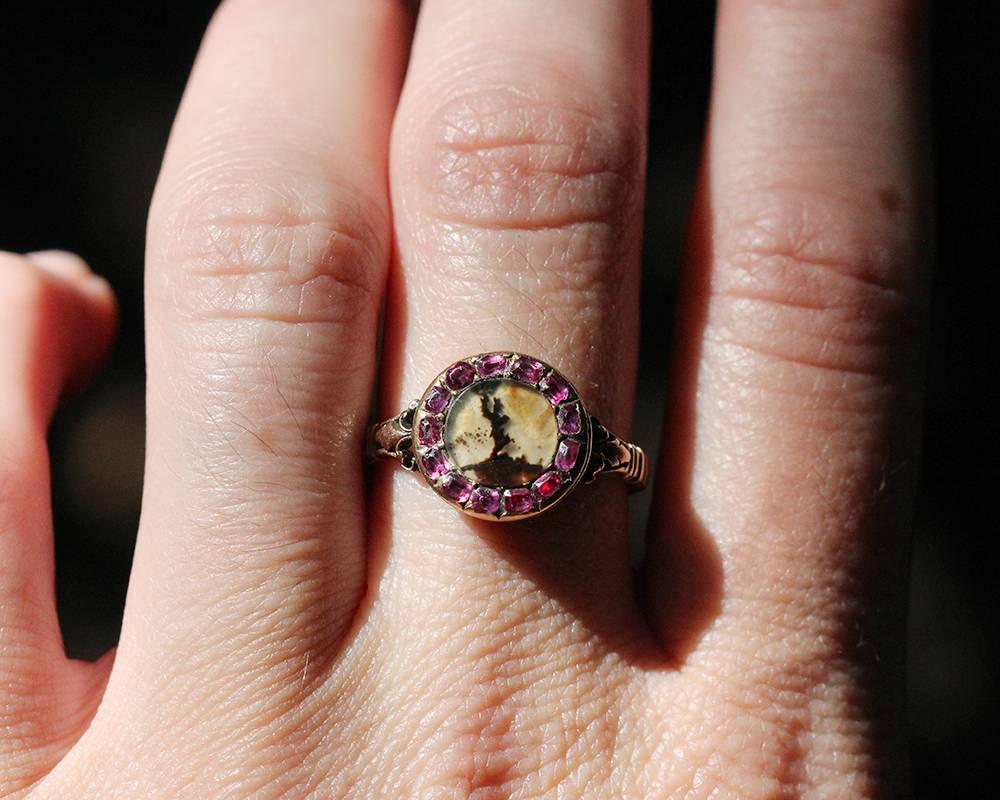 Women's Early 19th Century Ruby and Agate Cluster Ring
