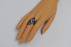 Tanzanite, Emeralds and Pave Diamond Sterling Silver Cocktail Ring