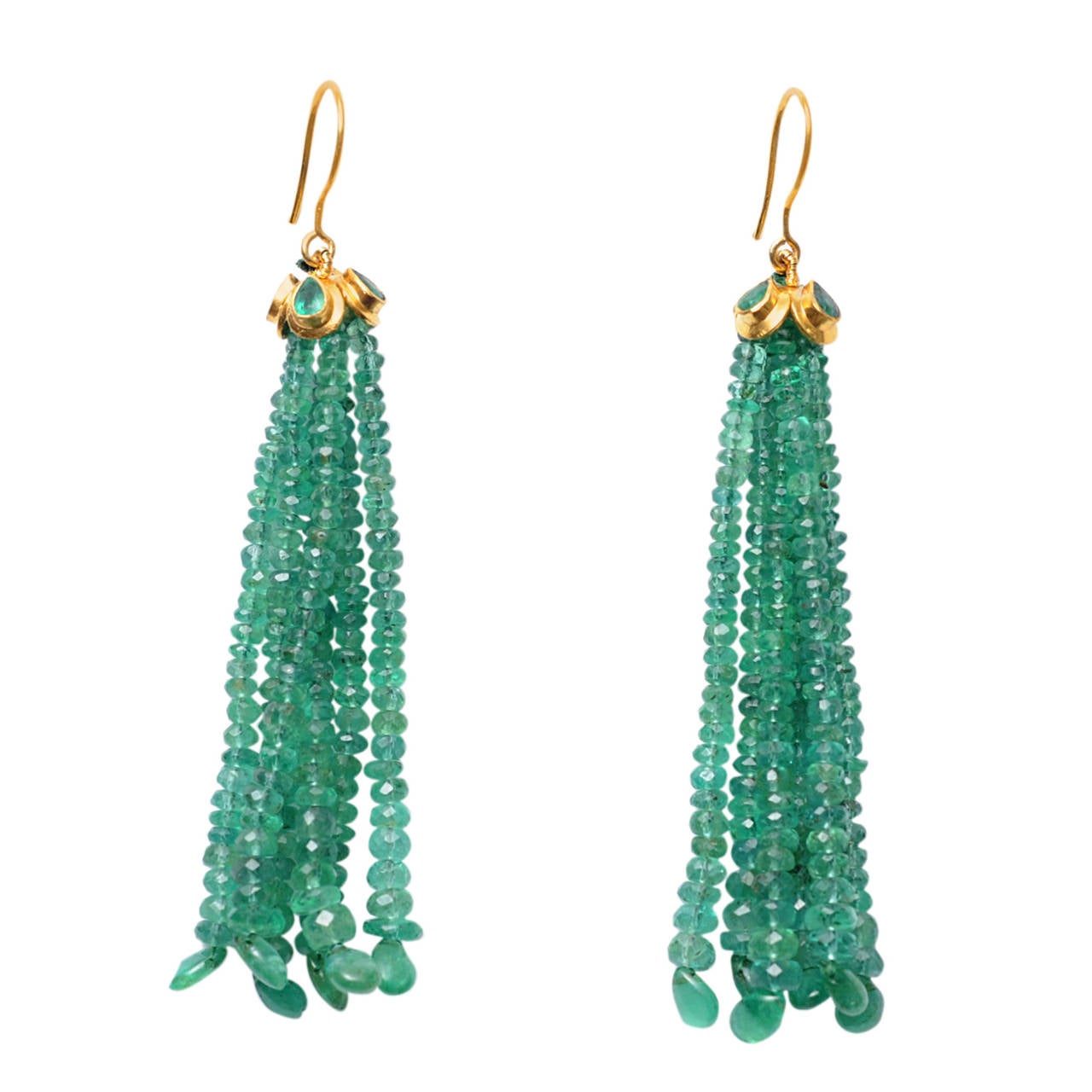 Faceted Emerald Gold Tassel Earrings at 1stDibs