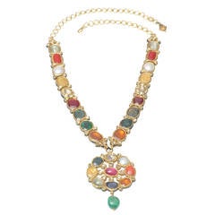 Antique Rare and Magnificent Precious and Semi-Precious Gold Indian NavaRatna Necklace