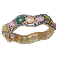 Oval Bracelet of Faceted Rainbow Tourmaline and Diamonds. 6