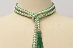 Emerald Pearl Diamond Gold Rondelle Lariat Necklace