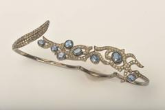 Diamond and Ceylon Sapphire Four Finger Sterling Silver Ring