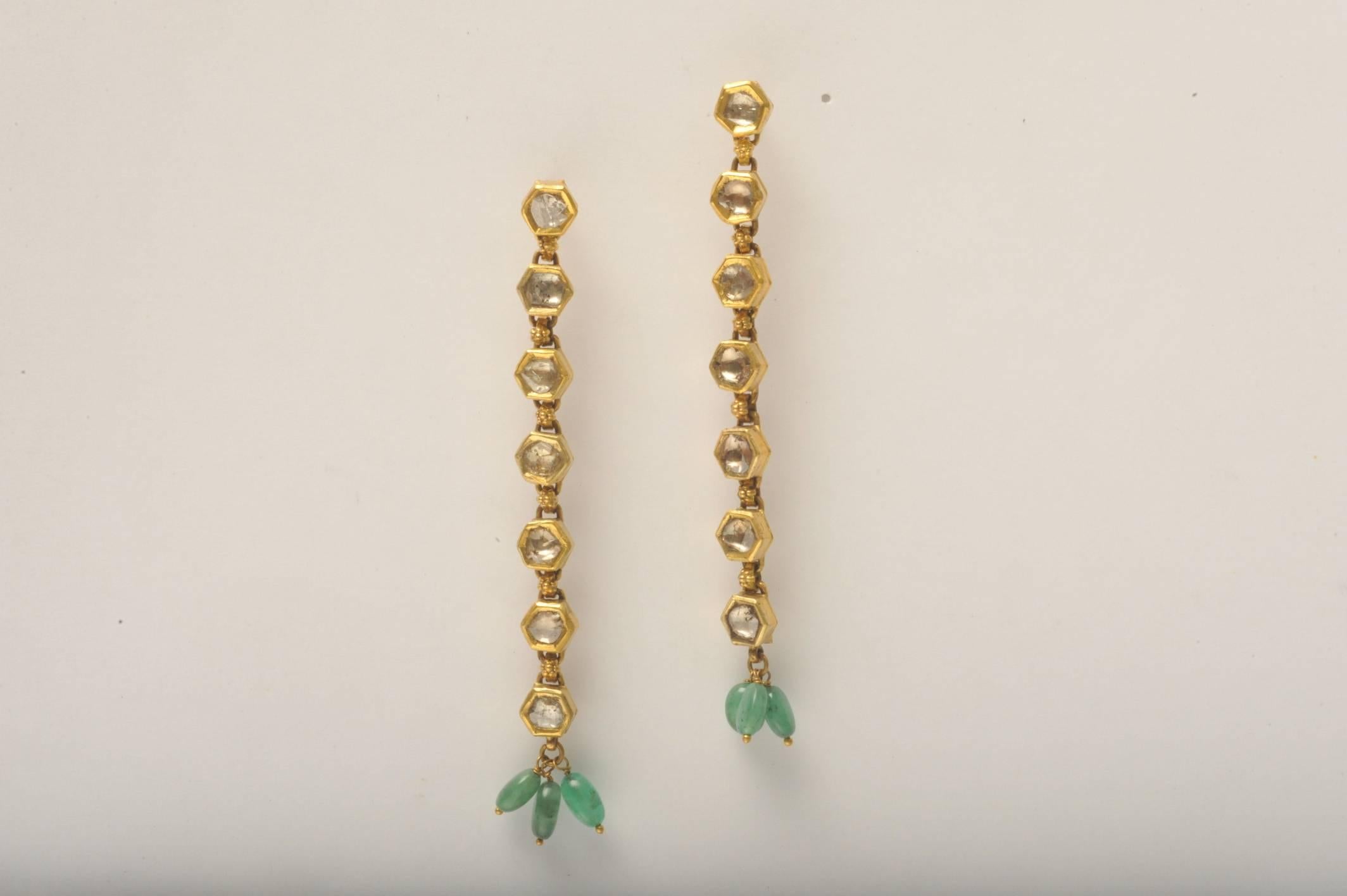 Rose Cut Diamonds 22 Karat Gold with Emeralds In Excellent Condition In Nantucket, MA