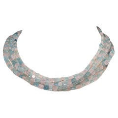 Aquamarine and Morganite Multi-Strand Necklace with Diamond Clasp