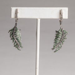 1.32ct Emerald and Diamond Dangle Earrings in Silver and Gold