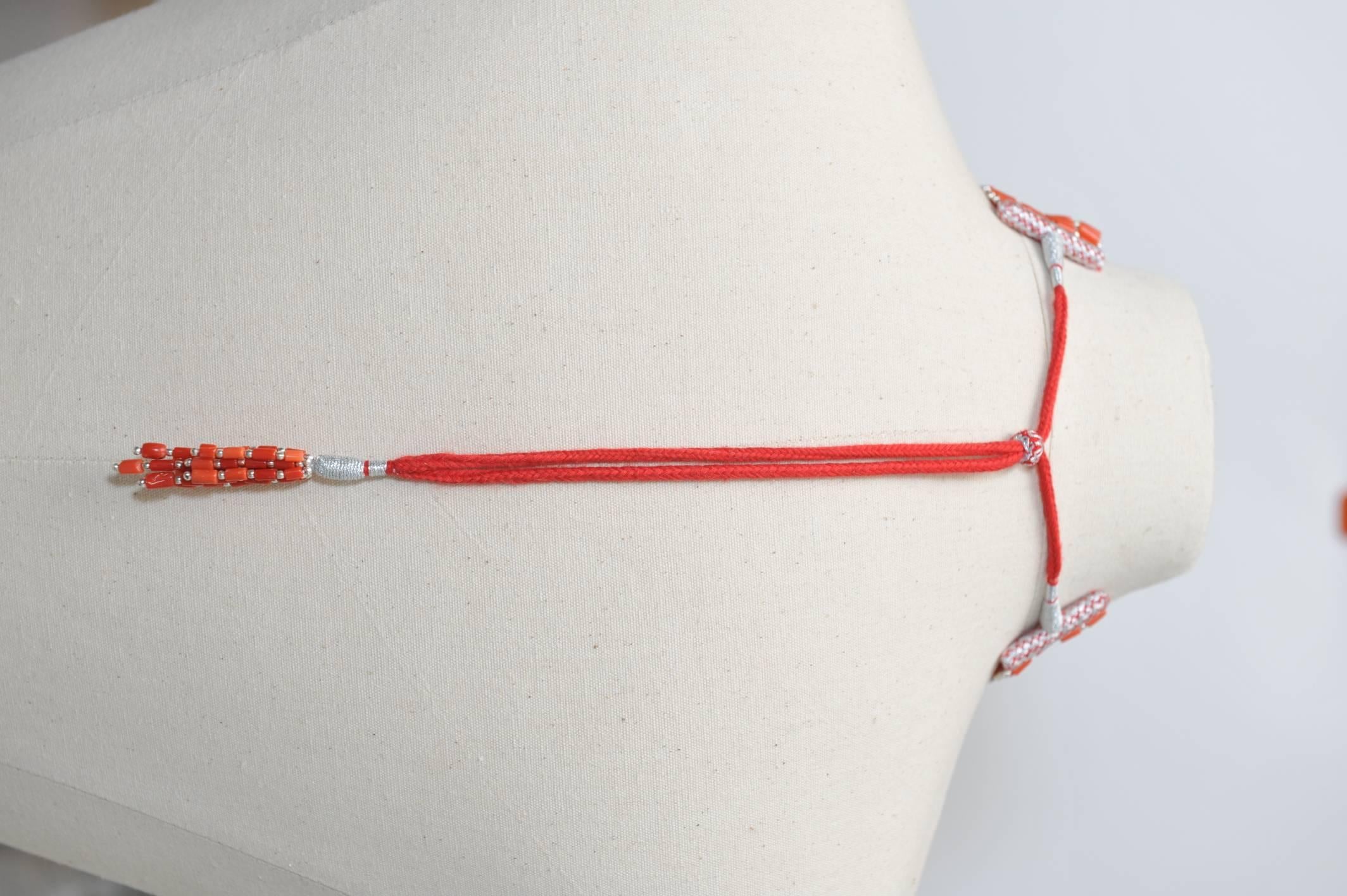 Coral Sterling Silver Adjustable Choker Necklace In Excellent Condition In Nantucket, MA