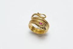 Ruby Sapphire Gold Snake Ring