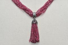 Multi-Strand Faceted Burmese Pink Ruby and Pave` Diamond Beaded Necklace