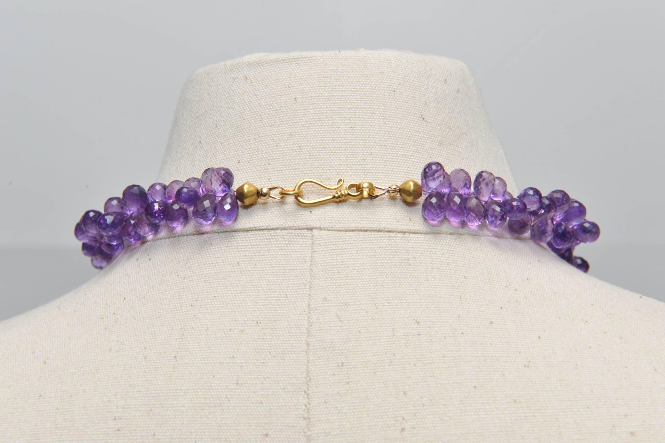 Women's or Men's Faceted Amethyst Briolettes with 22 Karat Gold Centerpiece Bead