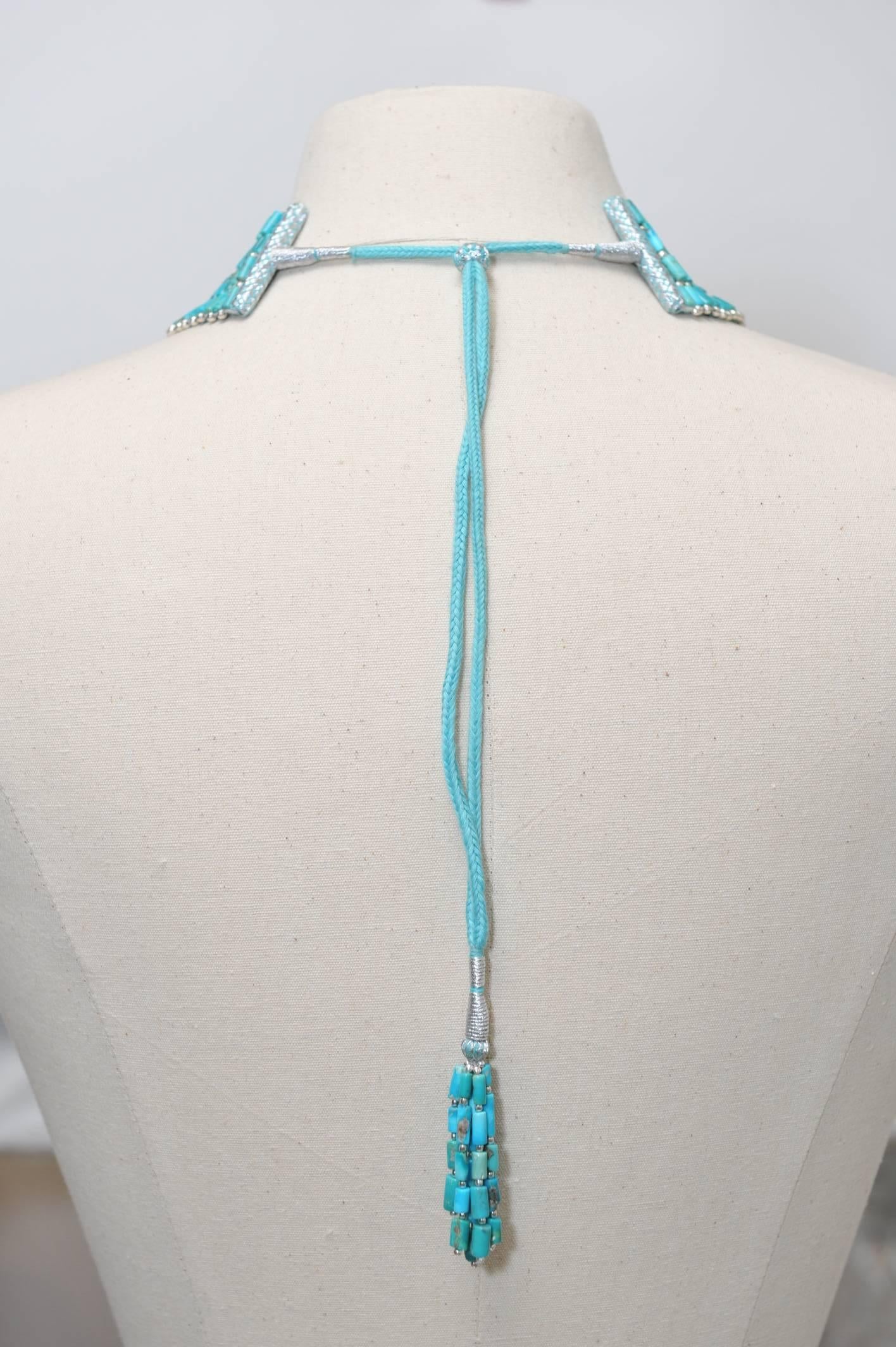 Women's or Men's Turquoise Sterling Silver Collar Necklace
