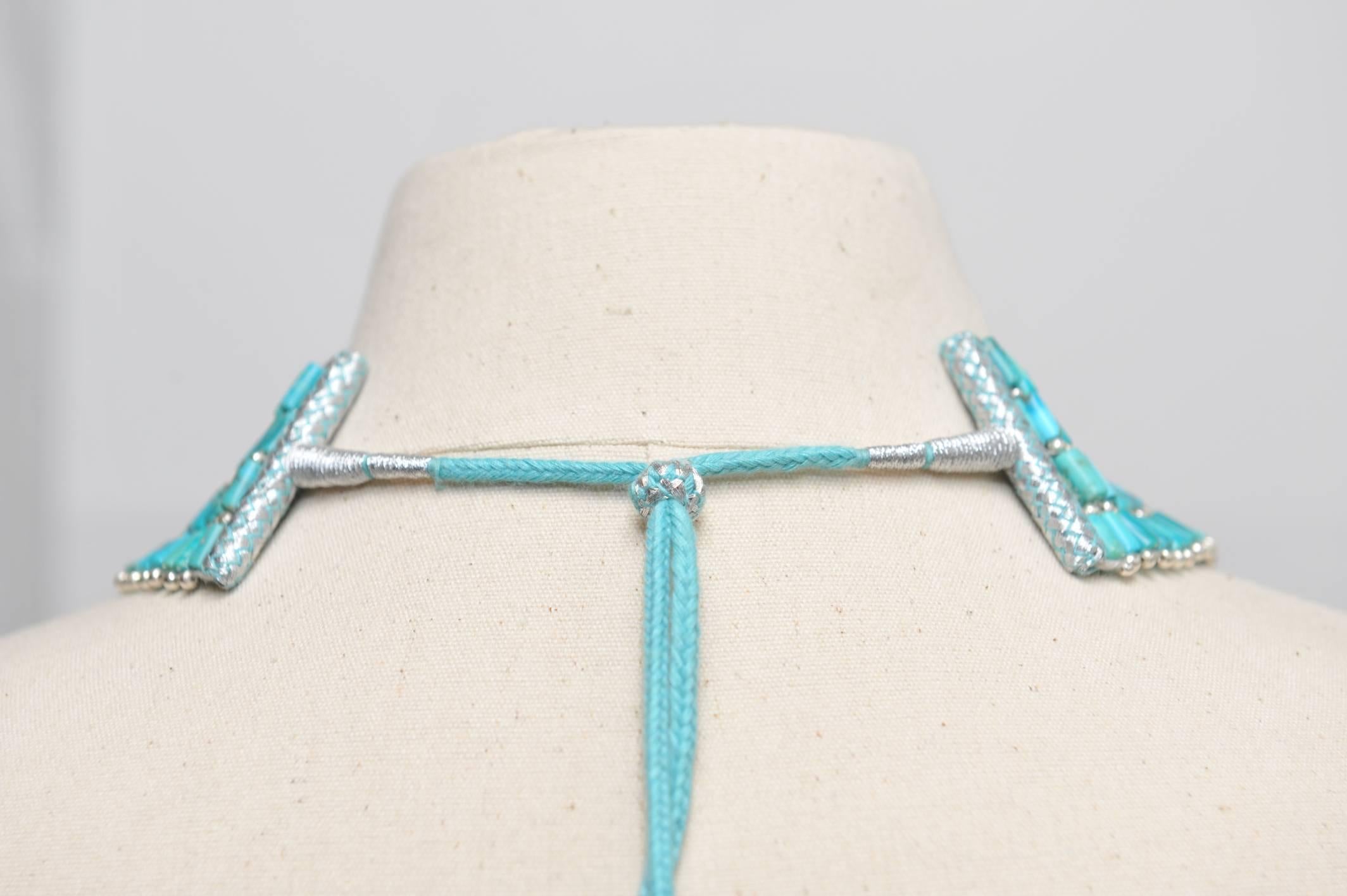 Turquoise Sterling Silver Collar Necklace In Excellent Condition In Nantucket, MA