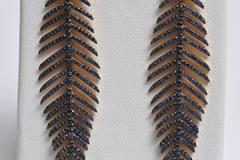 Stunning Pave'- Set, Blue Sapphire "Feather" Earrings, 18K Gold and Sterling