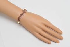 Braided Leather, Diamonds and Ruby Adjustable Bracelet