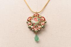 Magnificent Reversible Indian Nava Ratna Gold Pendant Necklace