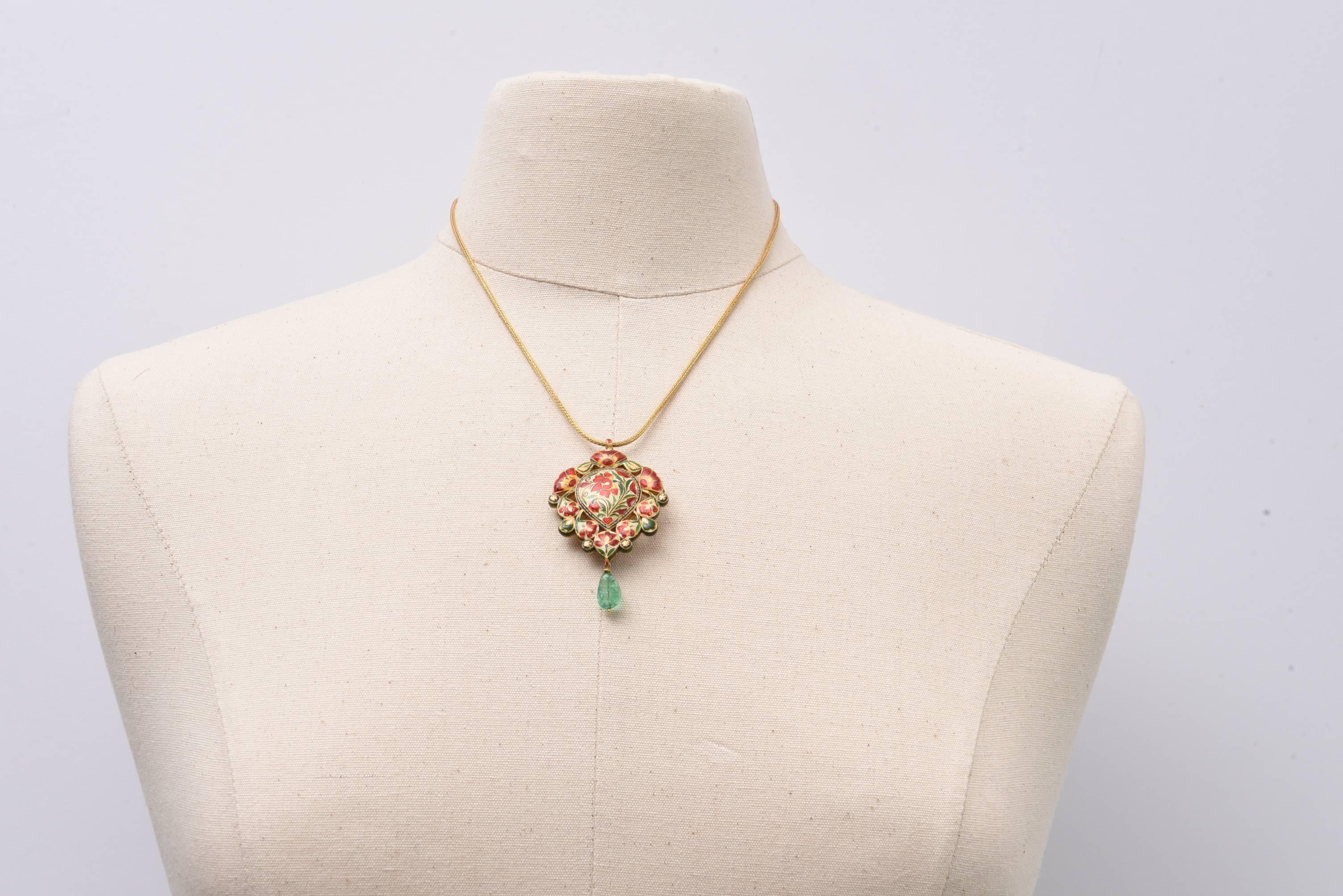 Women's or Men's Magnificent Reversible Indian Nava Ratna Gold Pendant Necklace 
