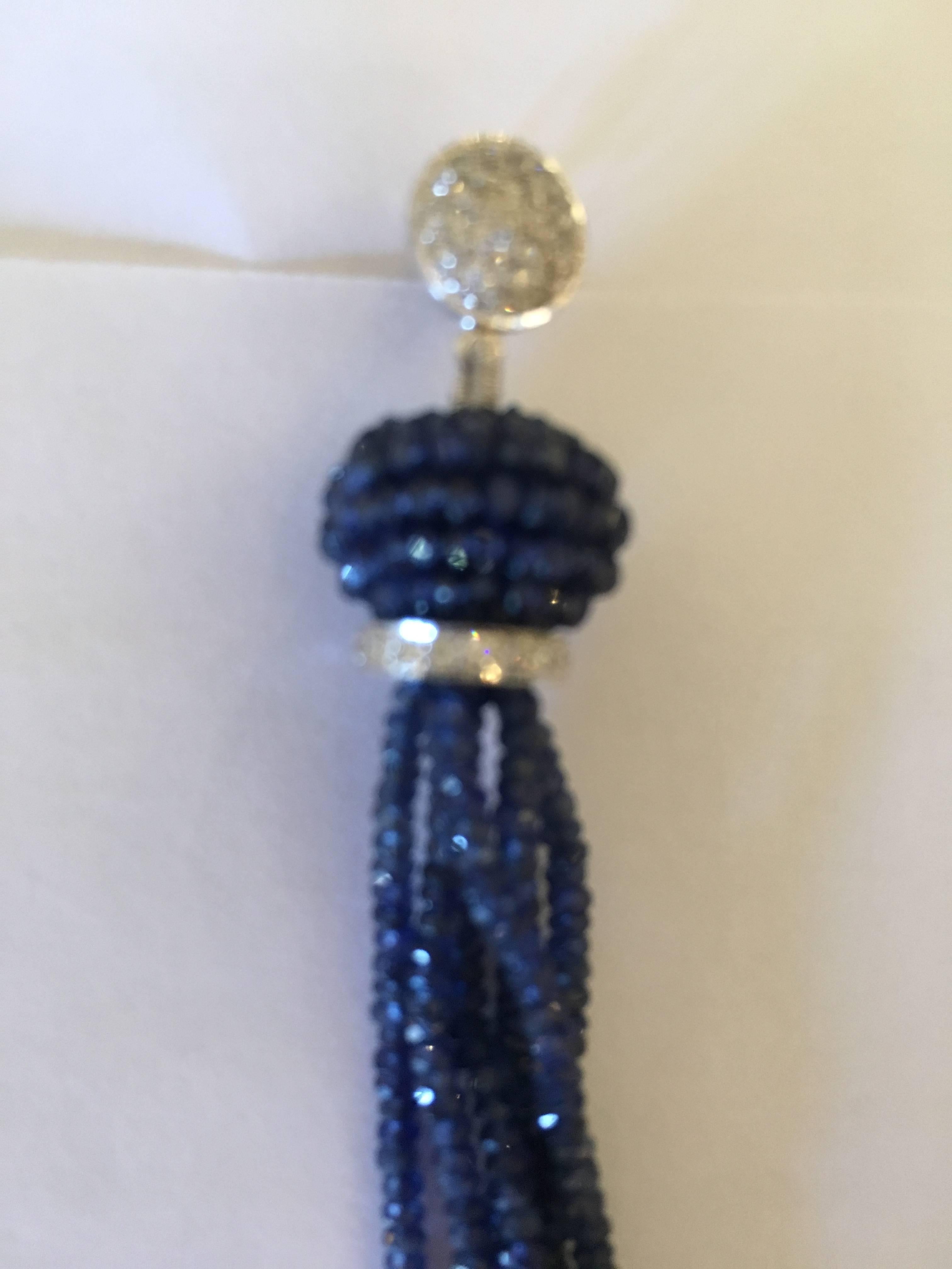 Pair of Faceted Blue Sapphire Diamonds Gold Tassel Earrings In Excellent Condition In Nantucket, MA