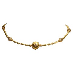 18K Gold Beaded Necklace with Navratna Center, Indian