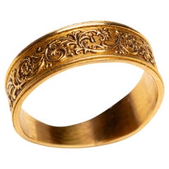 18K Gold Embossed Band with Vine Motif