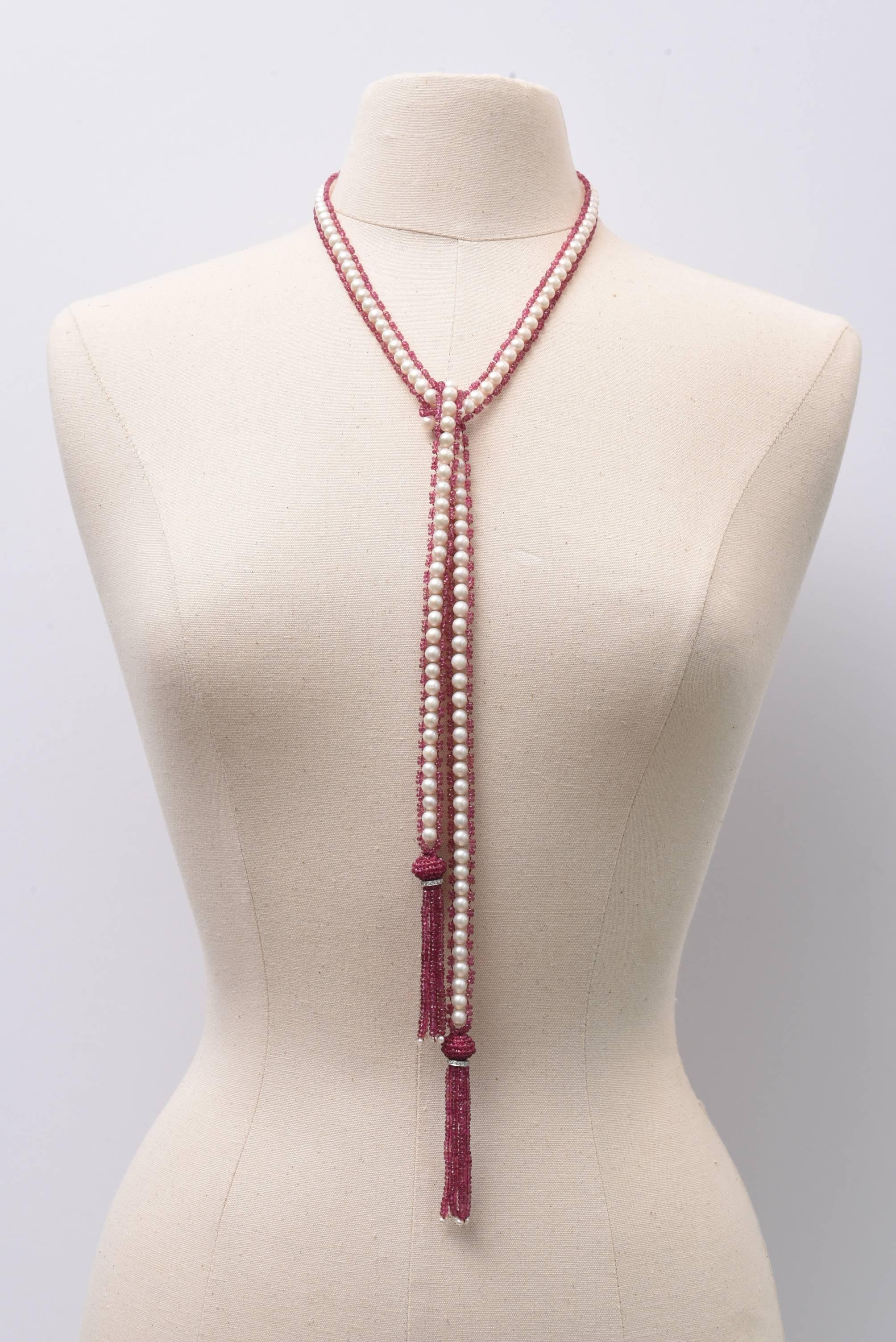 Pink Tourmaline, Pearl, Diamond and 18 Karat Gold Necklace by Deborah Lockhart In Excellent Condition In Nantucket, MA