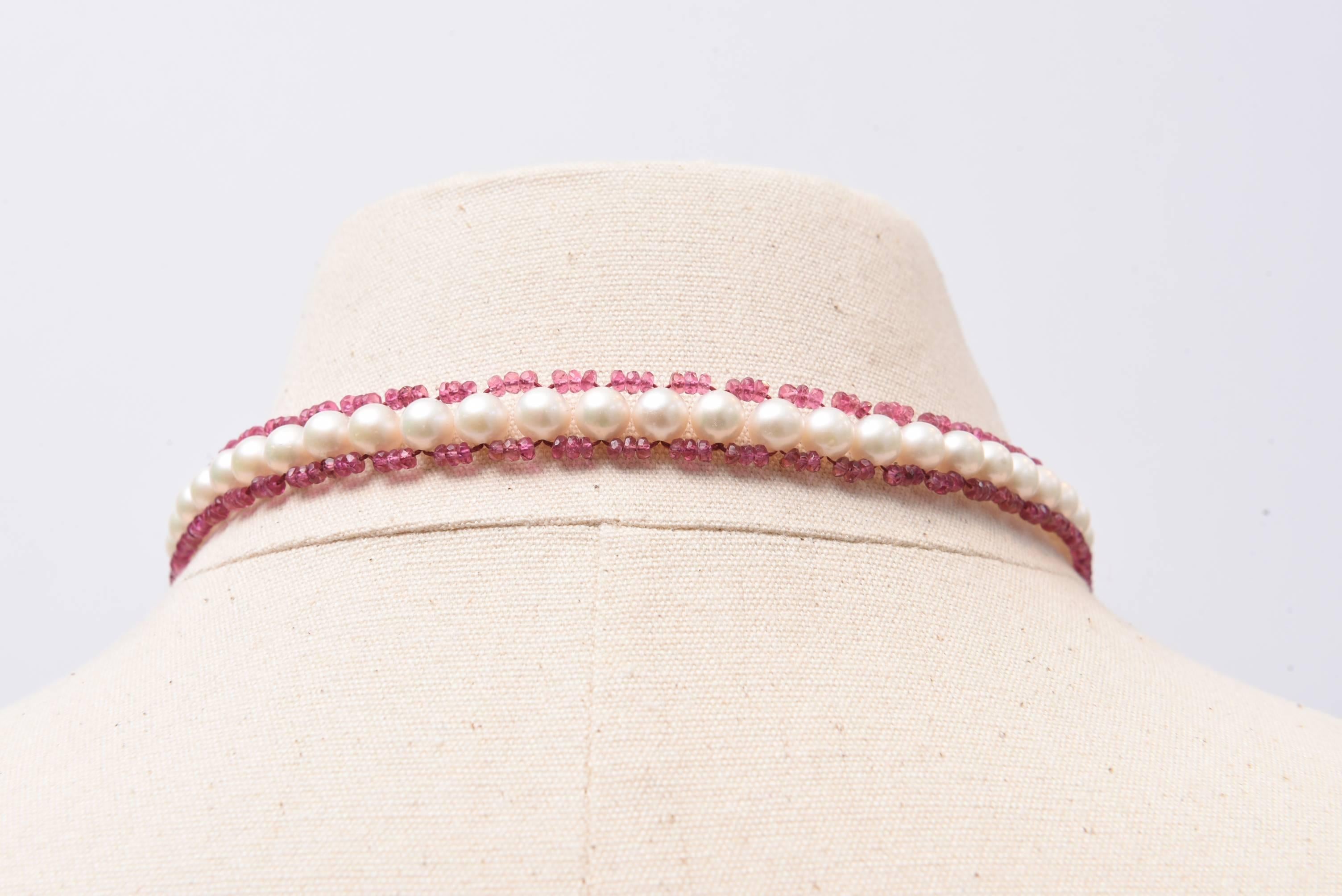 Women's or Men's Pink Tourmaline, Pearl, Diamond and 18 Karat Gold Necklace by Deborah Lockhart
