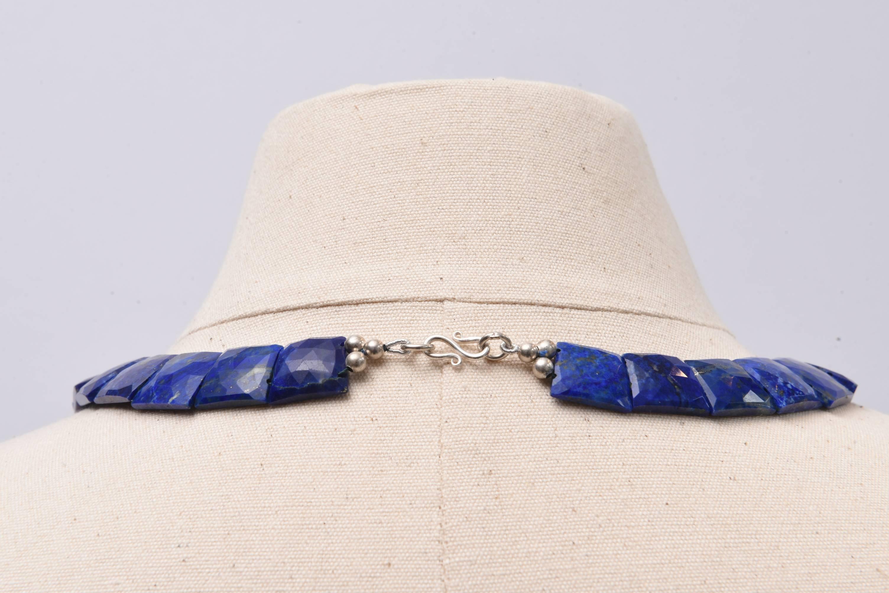 Women's or Men's Facetet Lapis Lazuli Beaded Choker Necklace