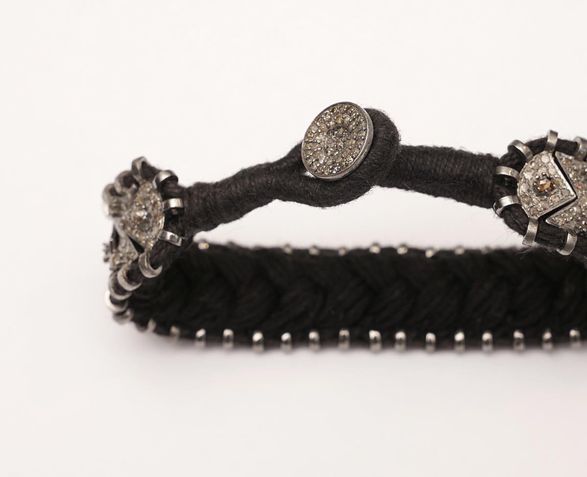 Diamond Bracelet on Woven Cotton In New Condition In Nantucket, MA