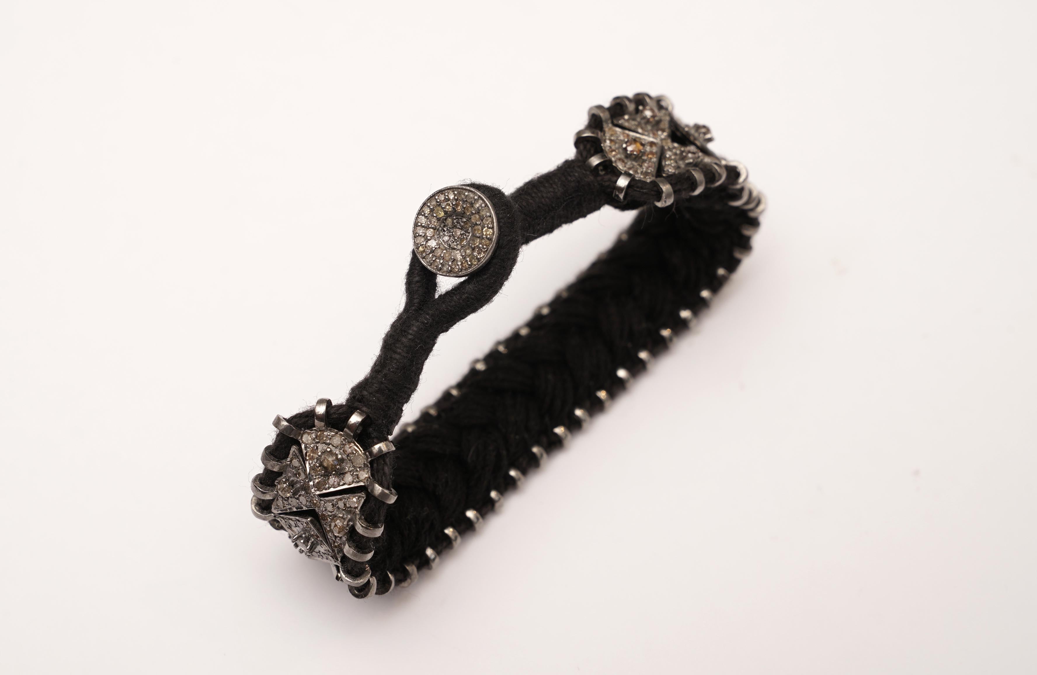 Women's or Men's Diamond Bracelet on Woven Cotton