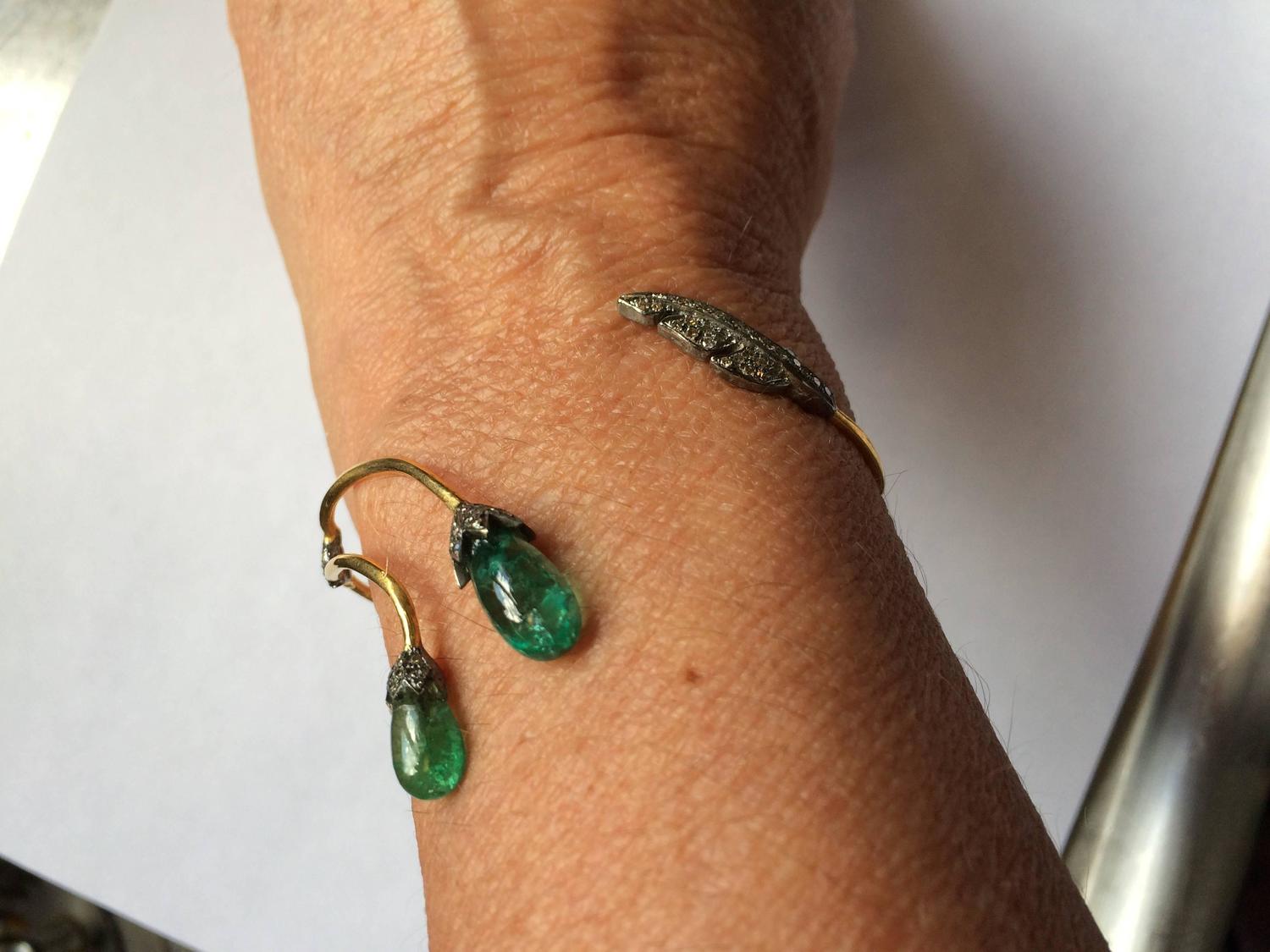 Emerald Diamond Gold Wrap Bracelet For Sale at 1stdibs