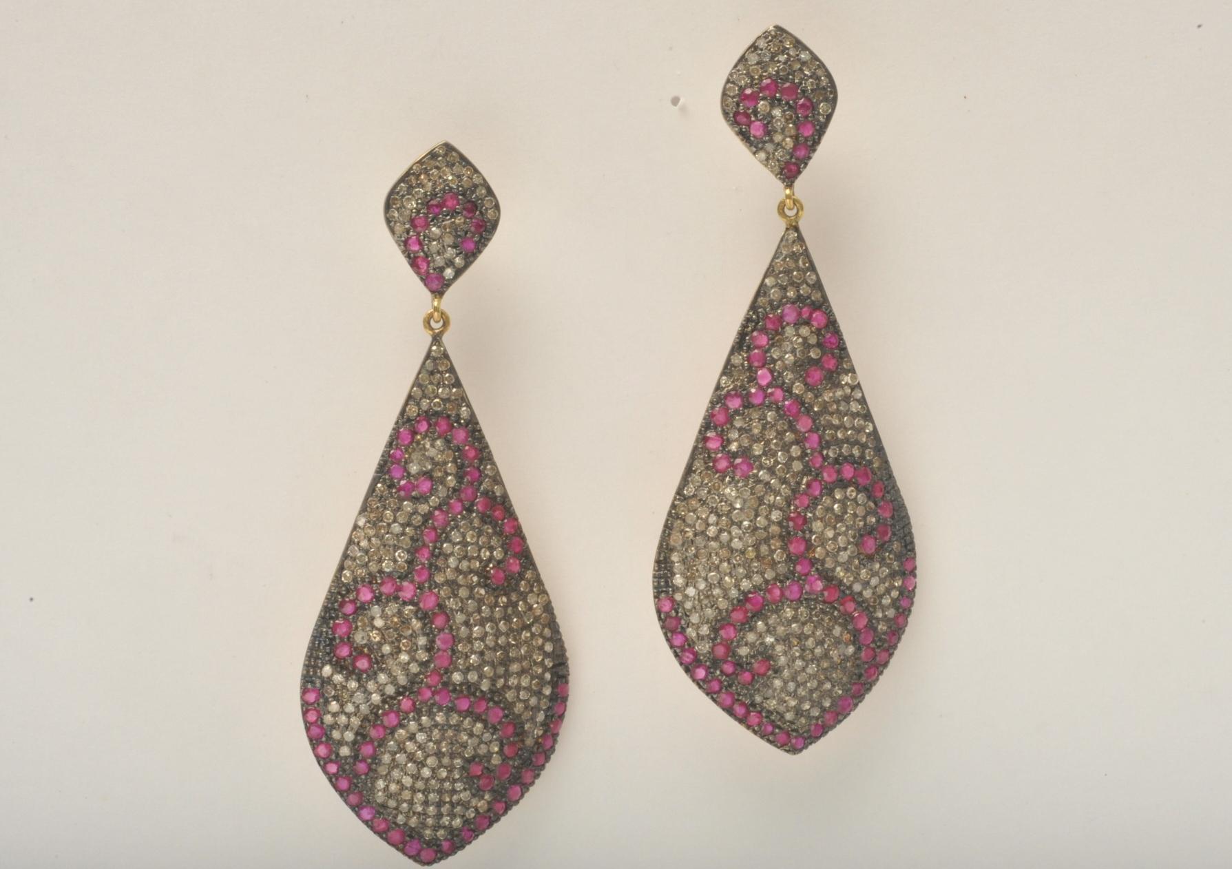 Pave, Set Ruby and Diamond Chandelier Earrings In Excellent Condition In Nantucket, MA